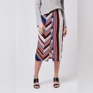 Topshop Deck chair chevron Striped Multicolor Midi Pencil Skirt Front Slit US 10